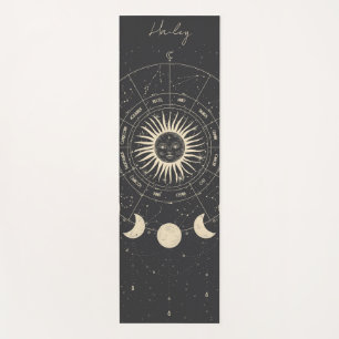 Celestial Zodiac Sun Stars Moon Phase Custom Name Yoga Mat