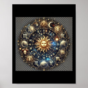 Celestial Zodiac Wheel – Mystical Astrology Design Poster