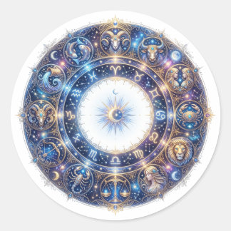 Celestial Zodiac Wheel with 12 Astrology Signs Classic Round Sticker