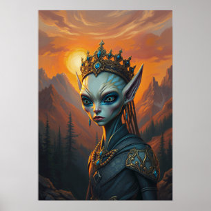 Celestialara Alien Elven Queen - Dark Fantasy Poster