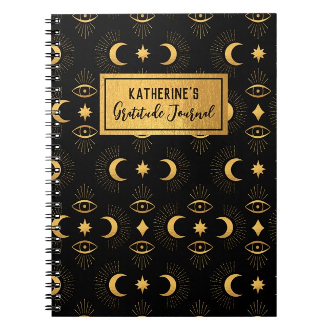 Celestin Black Gold Stars Moon Gratitude Journal (Devant)