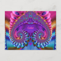 CELIA ~ Carte postale brillante 3D rose bleu viole