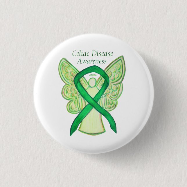 Celiac Disease Awareness Angel Ribbon Art Pin (Front)