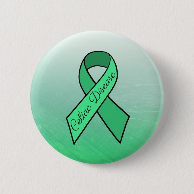 Celiac Disease Awareness Ribbon Green Button (Front)