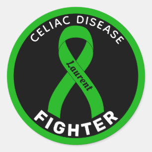  Celiac Disease Fighter Ribbon Black Round Sticker