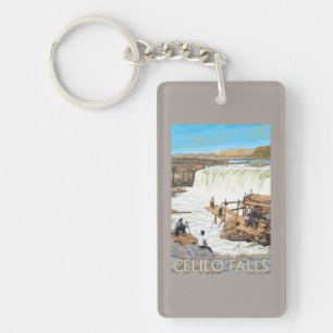 Celilo Falls Fishing Vintage Travel Poster Keychain