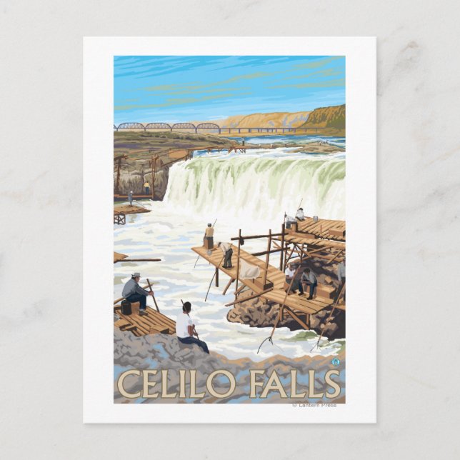 Celilo Falls Fishing Vintage Travel Poster Postcard (Front)