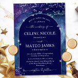 Celine • Celestial Arched Starry Night Wedding Invitation<br><div class="desc">Introducing the "Celine" wedding invitation, featuring a striking celestial design with a modern arch. The deep blue and purple watercolor background mimics the beauty of a starry night sky, while the arched layout adds a contemporary twist. Stars are sprinkled across the card, creating a cosmic, magical vibe perfect for evening...</div>