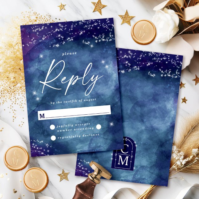 Céline ・ Elégante carte de réponse RSVP étoilée (Gather your guests' replies with the Celine RSVP card, featuring a celestial design and monogram.)
