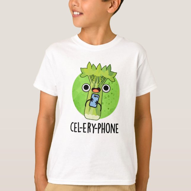 Cell-ery Phone Funny Celery Veggie Pun  T-Shirt (Front)