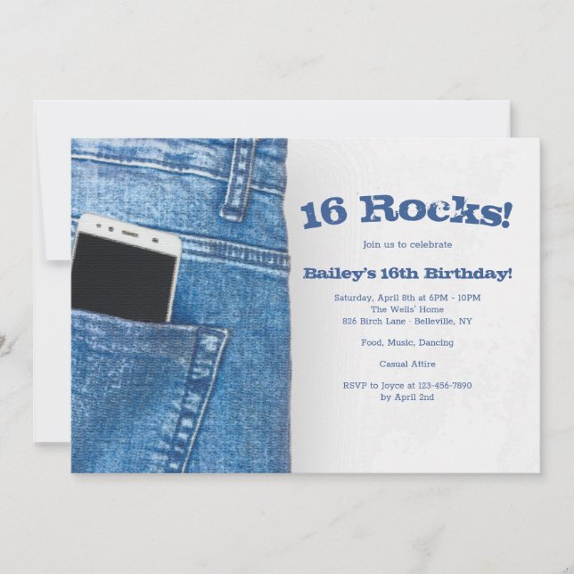 Cell Phone in Back Pocket Birthday Invitation (Front)