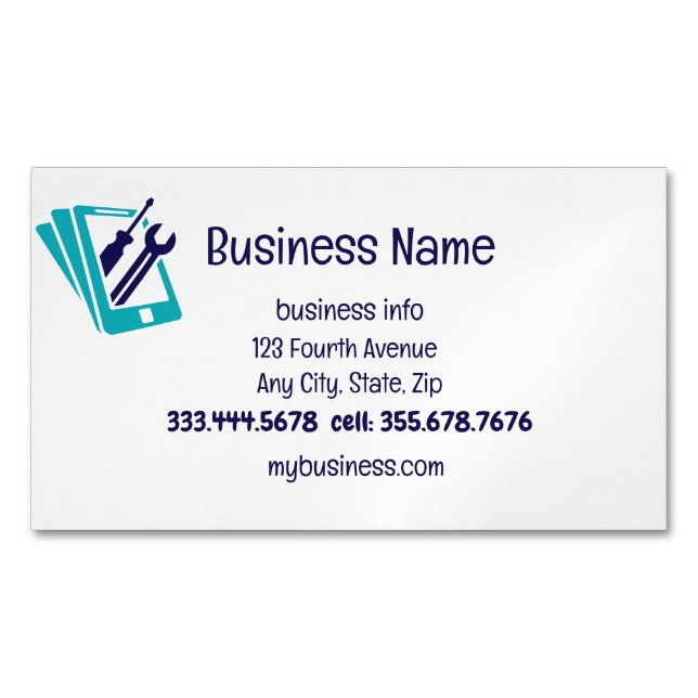 Cell Phone Repair Sales & Services Magnetic Business Card (Front)