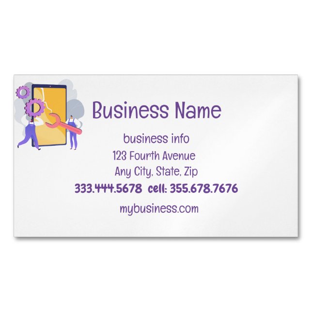 Cell Phone Repair Sales & Services Magnetic Business Card (Front)