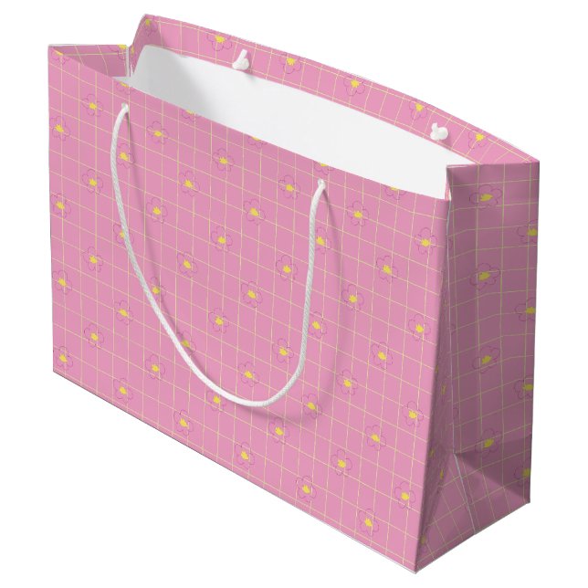 Cell Texture Pink Background Tiny Daisies Flowers. Large Gift Bag (Back Angled)