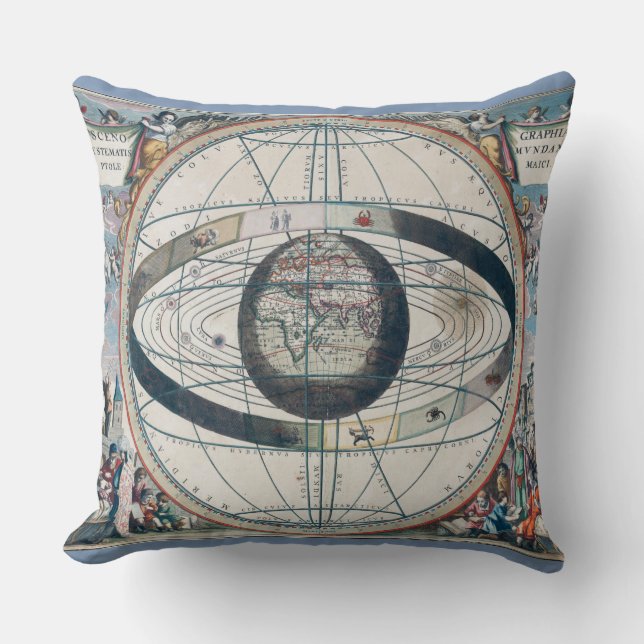 Cellarius Ptolemaic System Vintage Map Throw Pillow (Front)