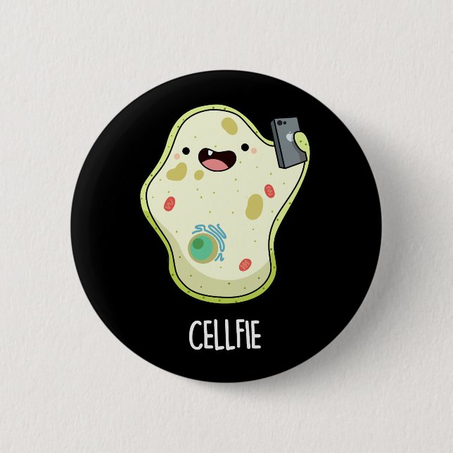 Cellfie Funny Biology Selfie Pun Dark BG 2 Inch Round Button (Front)