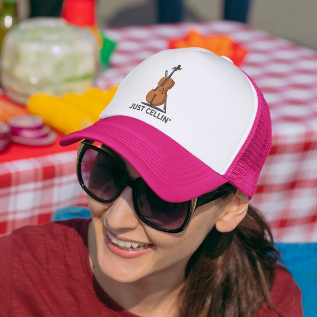 Cellist Just Cellin Fiddle Instrumentalist Son Trucker Hat (Fiddle Player Cellist Pink Trucker Hat Just Cellin)