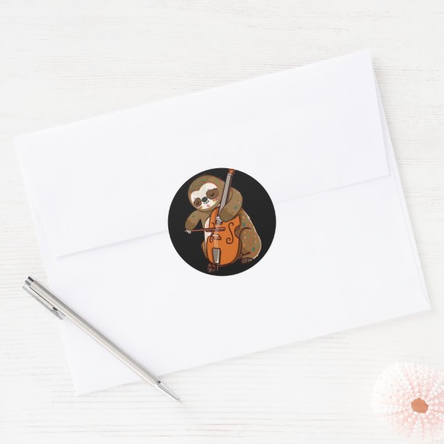 Cellist Sloth Cello Player Orchestra Music Animal Classic Round Sticker (Envelope)