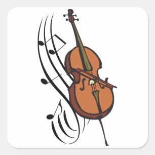 Cello and Music Square Sticker