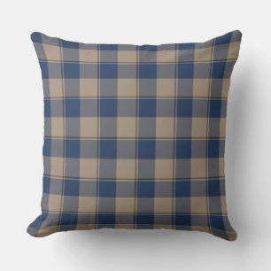 Cello Blue and Donkey Brown Plaid Throw Pillow