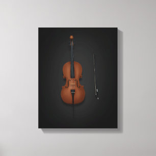 Cello & Bow Side by Side On 11x14 Black Canvas Print