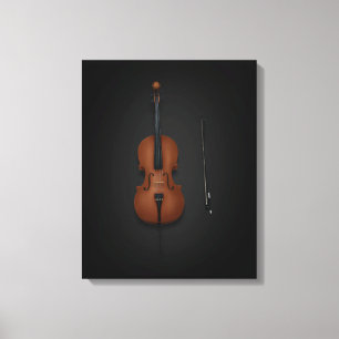 Cello & Bow Side by Side On 16x20 Black Canvas Print