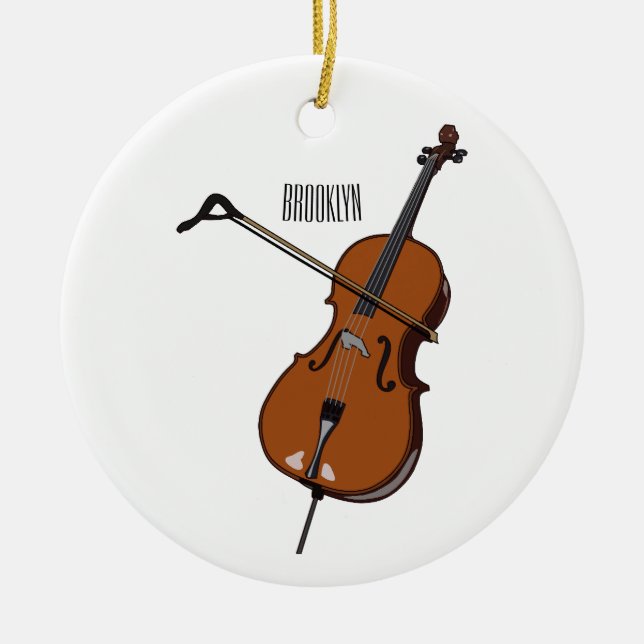 Cello cartoon illustration  ceramic ornament (Front)