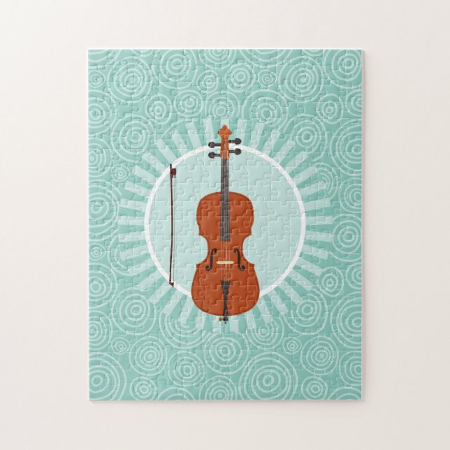 Cello Fun Turquoise Swirl Music Jigsaw Puzzle (Vertical)