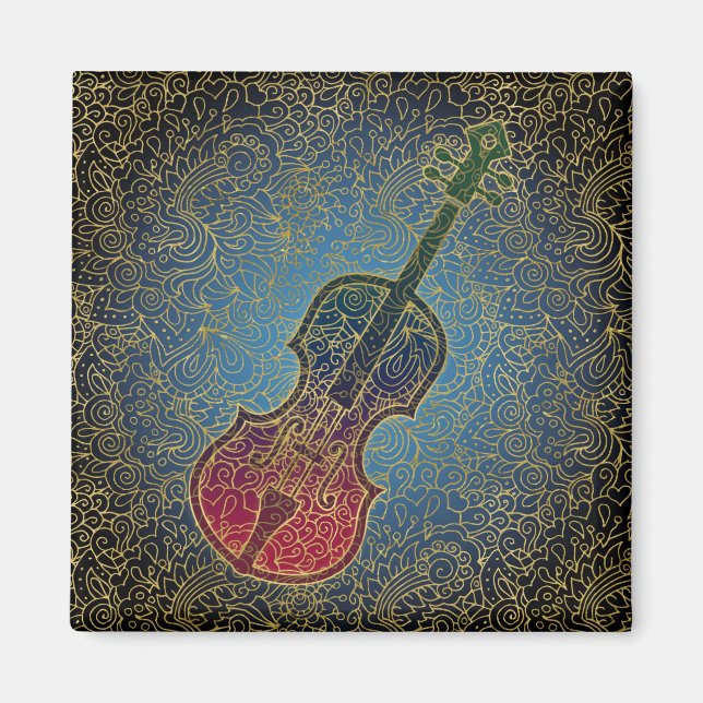 Cello Gold Filigree - Colourful Music Magnet (Front)