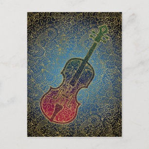 Cello Gold Filigree - Colourful Music Postcard