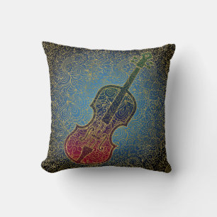 Cello Gold Filigree - Colourful Music Throw Pillow