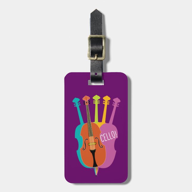 Cello Hello Musical Instruments Colourful Cellos Luggage Tag (Front Vertical)