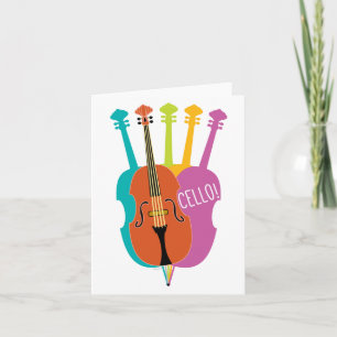 Cello Hello Musical Instruments Colourful Note Car Card