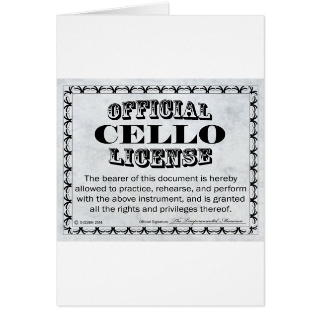 Cello License (Front)