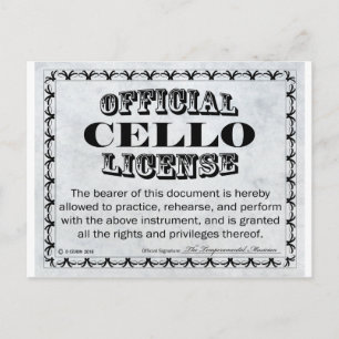 Cello License Postcard