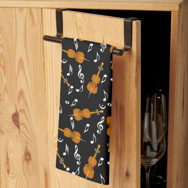 Cello Music Note Pattern Kitchen Towel (Thirds Fold)