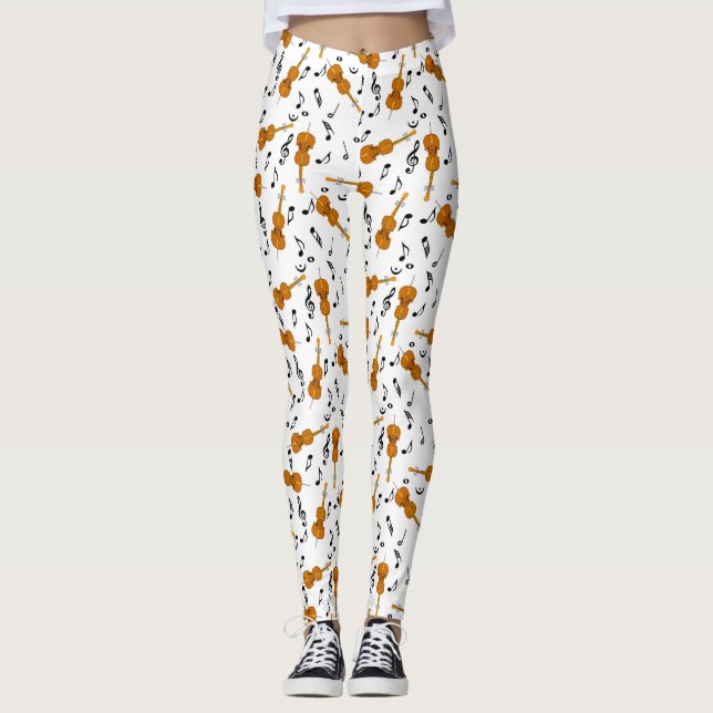 Cello Music Note Pattern Leggings (Front)