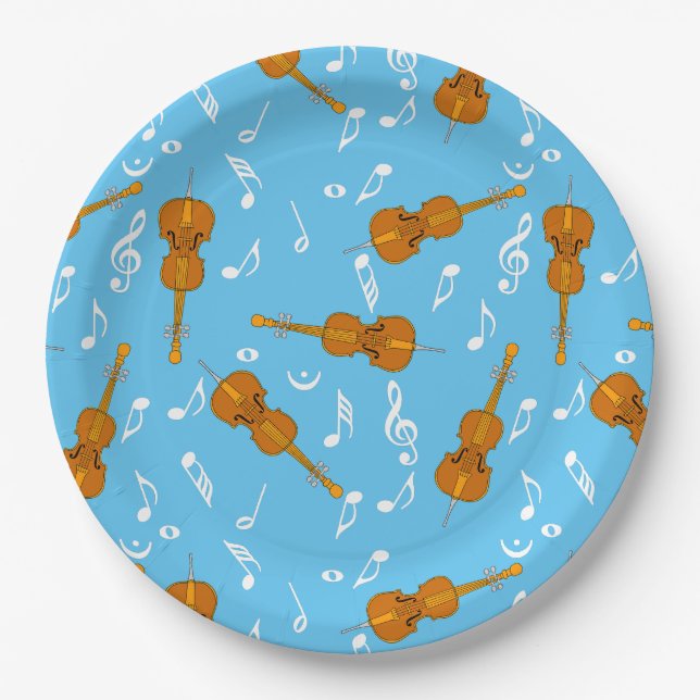 Cello Music Note Pattern Paper Plate (Front)