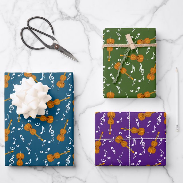 Cello Music Note Pattern Wrapping Paper Sheet (Front)