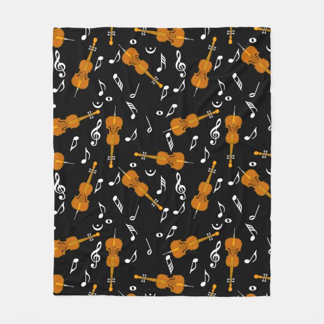 Cello Music Notes Pattern Fleece Blanket (Front)