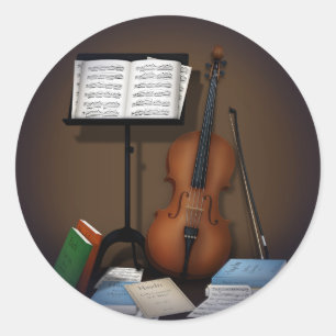 Cello & Music Stand Charming Miniature Scene Classic Round Sticker