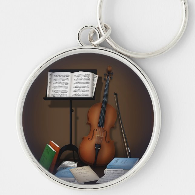Cello & Music Stand Charming Miniature Scene Keychain (Front)