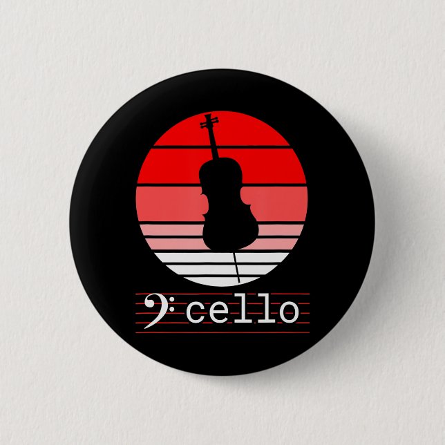 Cello Musical Instrument with red Sunset Cello 2 Inch Round Button (Front)