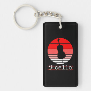 Cello Musical Instrument with red Sunset Cello Keychain