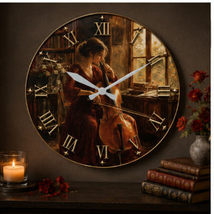 Cello Musician Classical Music Library Art Large Clock