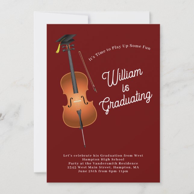 Cello musicien Graduician Party Musique Invitation (Devant)