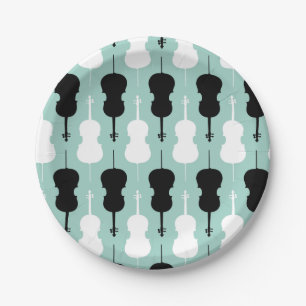 Cello Pattern - Teal, black and white Paper Plate