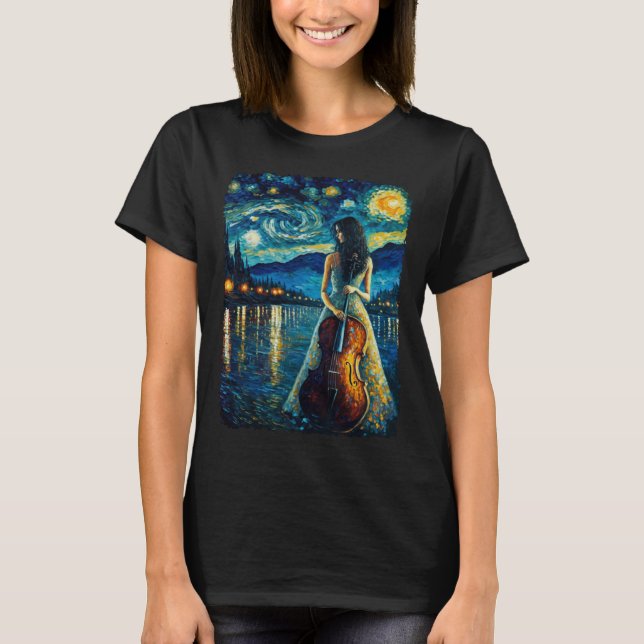 Cello Player Cellist Woman Orchestra Painting T-Shirt (Front)