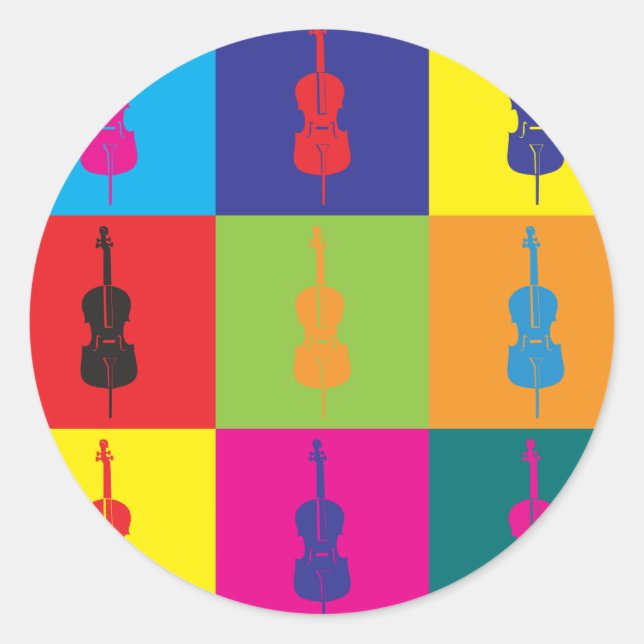 Cello Pop Art Classic Round Sticker (Front)