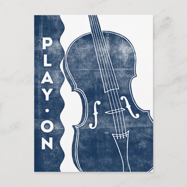 Cello Postcard - Vintage Retro Navy Blue White (Front)